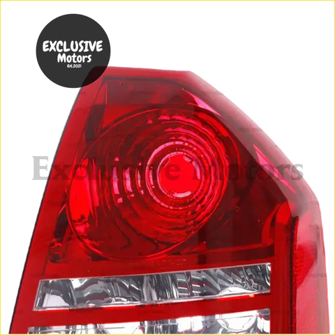 Rear taillight x2 for chrysler 300 300c 2005-2007 red plastic with circular lens and chrome trim shown from back side