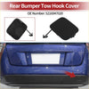 Black plastic rear tow hook cover for toyota prius 2016-2018 with smooth curved surface and mounting tabs back side view
