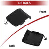 Black plastic rear tow hook cover for 2021-2022 toyota prius shown from back side with trunk lid release handle