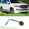 Black rectangular rear view backup camera for Toyota Land Cruiser with teal connector and multi-wire cable shown from back