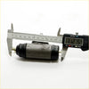 Rear wheel brake cylinder for ford ranger et es er in silver metal with black rubber end caps shown from the back side