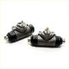 Two metallic gray rear wheel brake cylinders for ford ranger et es er with black rubber boots and brass fittings