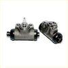 Rear wheel brake cylinder for mitsubishi pajero montero sport gray metal with black rubber caps and threaded fittings back view