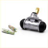 Silver metal rear wheel brake cylinder with black rubber caps and brass fitting for nissan datsun 720 d21 sd25 td25
