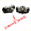 Gray metallic rear wheel brake cylinder with black rubber end caps for Toyota Hilux N150 series shown from back side