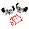 Silver aluminum rear wheel brake cylinder with black rubber end caps and threaded fittings for nissan micra k13