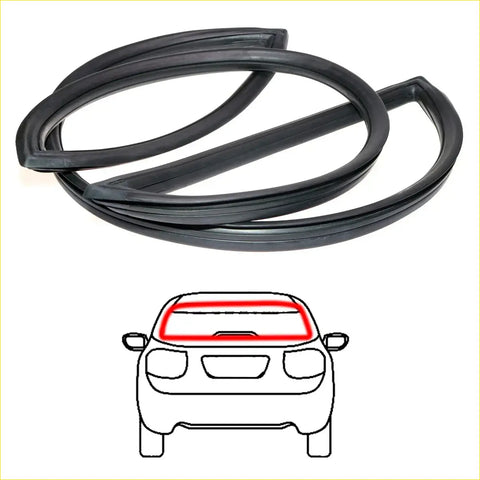 Black rubber rear windshield weatherstrip seal for nissan datsun sunny b110 shown from the back side