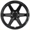 Black gloss-finished alloy wheel with six-spoke design and mud logo center cap from recon armour gloss black series