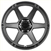 Black matte finished alloy wheel with six spokes and recon logo center cap from recon armour matt black dark grey tint line