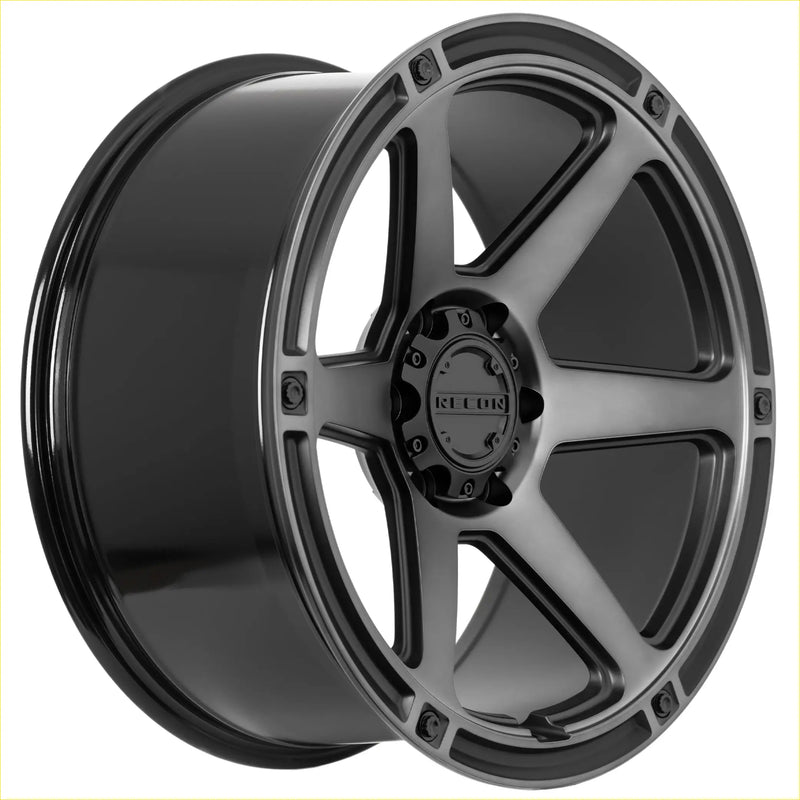 Black gloss finished recon armour alloy wheel with five spokes and kton logo in matt black dark grey tint
