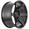 Black gloss finished alloy wheel with five spoke design and reckon logo center cap from recon delta gloss black series