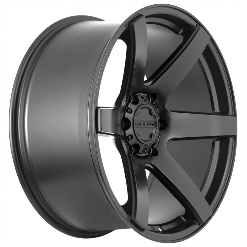 Black matte finished alloy wheel recon delta with five spoke design and roto branding on center cap