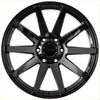 Black matte finished recon force alloy wheel with multi spoke design and king logo center cap