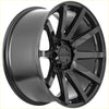 Recon force gloss black alloy wheel with black gloss finish multi-spoke design and recon branding on center cap