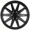 Black matte finished recon force alloy wheel with ten spokes and mrf logo on the central hubcap