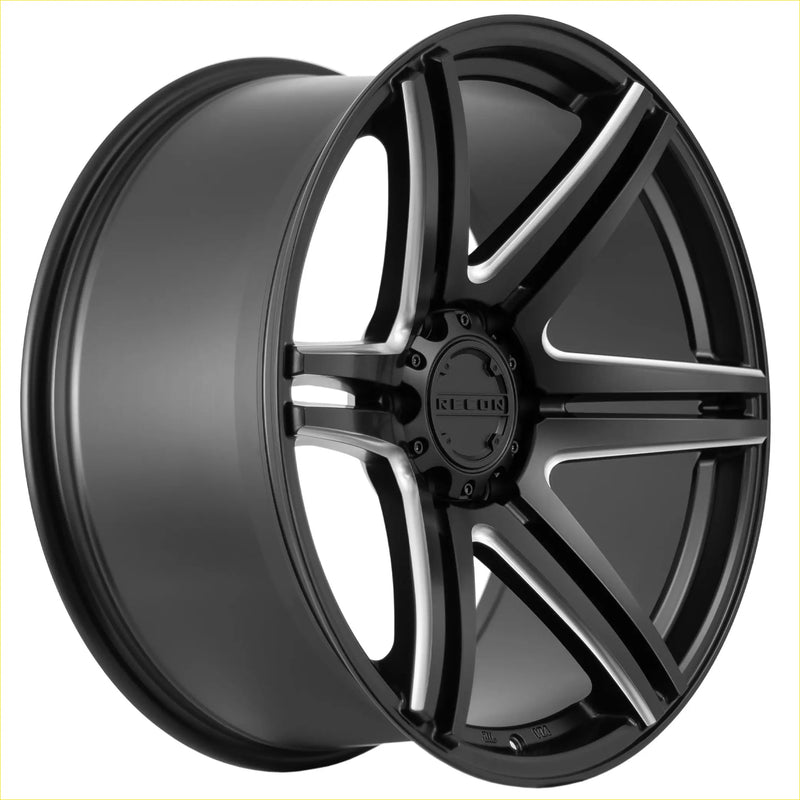 Recon striker matt black milled alloy wheel with black matte finish and sleek multi-spoke design with silver accents