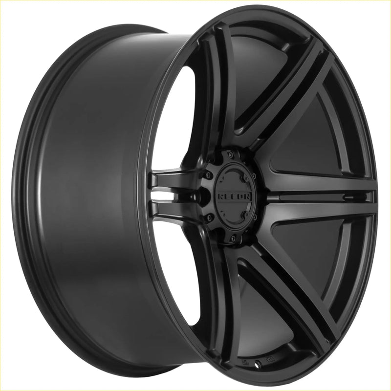 Recon striker matt black alloy wheel with five-spoke design and r10 branding at the center in black matte finish