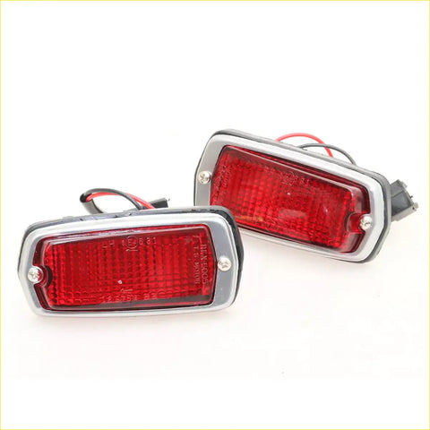 Pair of red rectangular chrome finished side marker lights with wiring for datsun nissan 510 120y 280z 240z 260z s30 b21