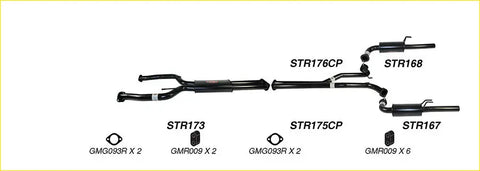 Black metal redback 2 1/2 inch dual exhaust system components with pipes and mufflers for holden commodore ute