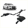 Black redback 2.25 inch dual cat back exhaust with dual mufflers and polished connectors for white holden ss sedan rear view