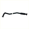 Black metal curved exhaust pipe with label near center from redback 2.25 dual cat back exhaust for holden commodore sedan