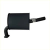Black matte redback 2.25 inch dual cat back exhaust muffler with curved inlet pipe and white label near outlet for commodore ve vf sedan back side