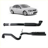 Black redback 2.5 inch catback exhaust with hotdog centre and dual outlet rear on silver ford falcon sedan back view