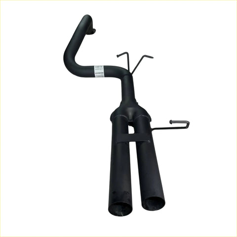 Black redback 2.5 inch catback exhaust back side showing hotdog centre and dual cylindrical outlet pipes