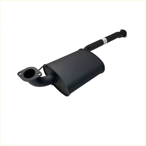 Black matte redback 2.5 inch centre exhaust muffler with cylindrical body and flanged ends for ford fg falcon