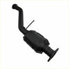 Black catalytic converter with curved exhaust pipe and flanged ends for redback 2.5 performance cat ford falcon back side