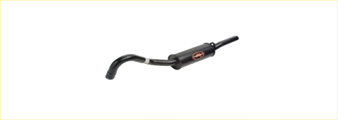 Back view of black metal redback 2.5 inch performance rear muffler with red logo for holden commodore vb to vs