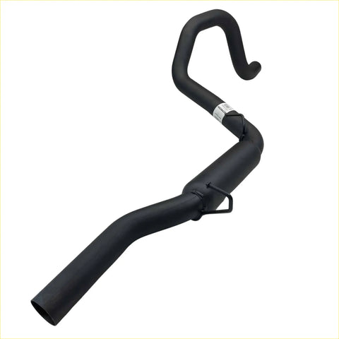 Black matte Redback 2.5 inch rear hotdog exhaust pipe with curved hook end and metal bracket for Ford Falcon sedan back view