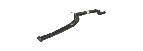 Black curved metal redback 2.5 inch tail pipe with polished finish and white band for Ford Falcon AU Ute rear side