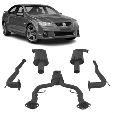 Black Redback 3 inch dual exhaust system components for Holden Commodore VE VF sedan showing back side