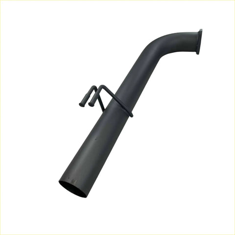 Black metal redback 3 inch tail pipe with curved design and mounting brackets for holden commodore ve vf passenger side back view