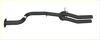 Black metallic exhaust manifold with curved dual-tube design for redback ba bf ute 25 inch catback hotdog center tailpipe