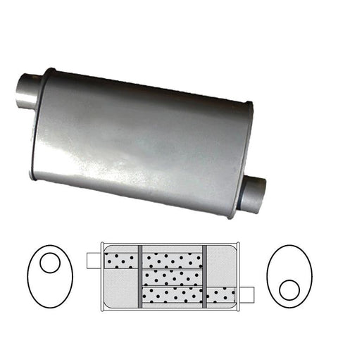 Redback Oval Muffler 16" Long 2" Offset Triflow Mild J536