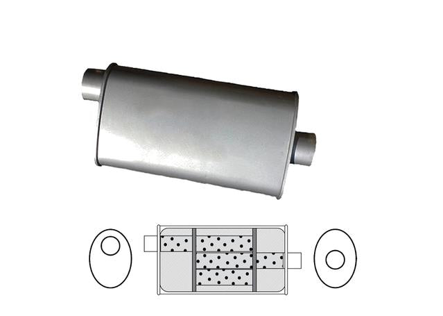 Redback Oval Muffler 10" Long 1.5" Offset/Centre Triflow