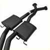 Black redback dual 25 inch catback exhaust with embossed logo on mufflers for holden commodore vx vt vy vz v8 back view