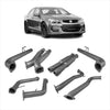 Gray metallic exhaust manifold kit showing backside for holden commodore sedan with redback dual 3 inch catback exhaust