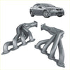 Gray metallic performance exhaust manifolds with hotdogs for holden commodore shown from back side
