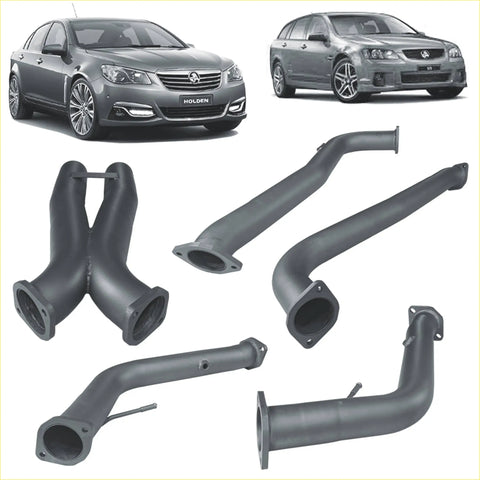 Black metal redback dual 3 inch engine back exhaust with muffler delete pipe components for holden vehicles backside view