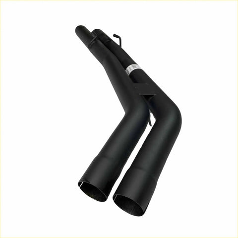 Back view of black matte finish redback dual exit rear muffler delete pipe with curved dual exhaust for holden commodore 5.7l