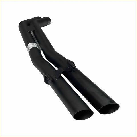 Back view of redback dual exit rear muffler delete pipe for holden commodore 5.7l with black matte dual exhaust and welded joints