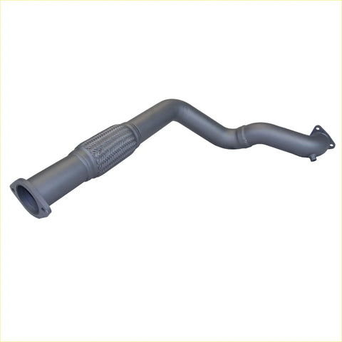 Gray metallic redback exhaust dump pipe with braided heat-resistant section and flanged ends for toyota landcruiser