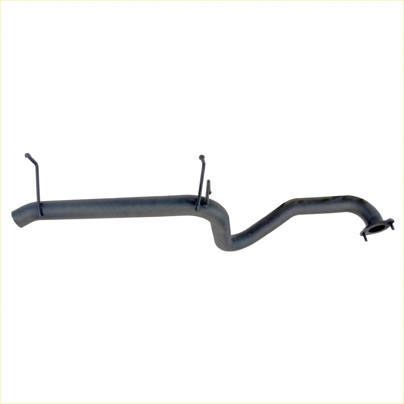 Backside view of black metal redback exhaust pipe with curved design and mounting hooks for ford falcon sedan