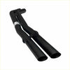 Black dual exhaust pipe with matte finish and welded joints for redback exhaust on holden commodore 5.7l v8 back side