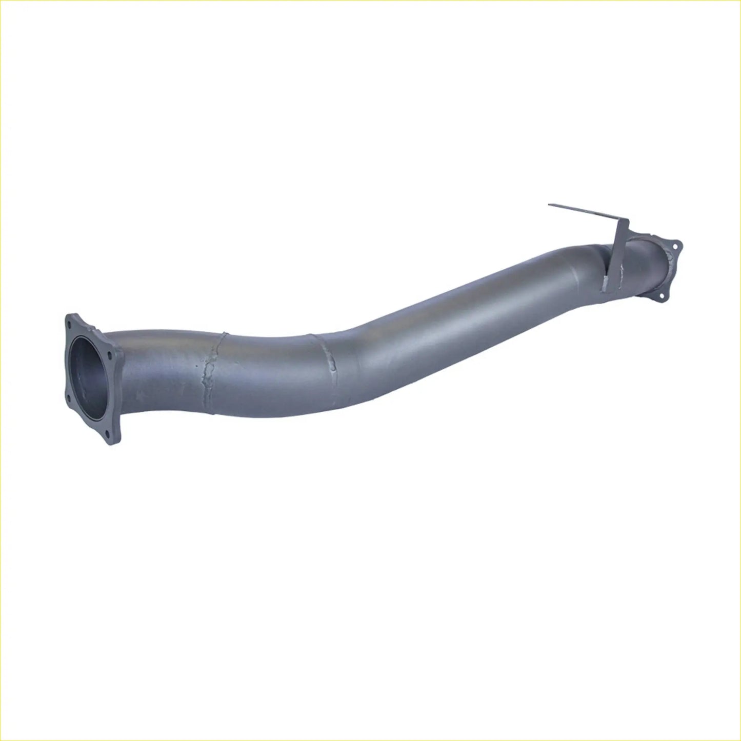 Gray metallic exhaust manifold with flanged ends and curved tubular design for redback extreme duty toyota landcruiser kit
