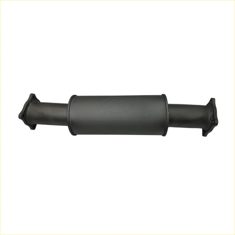 Black cylindrical exhaust muffler with flanged ends and matte finish for redback extreme duty 3.5 inch 6 inch resonator