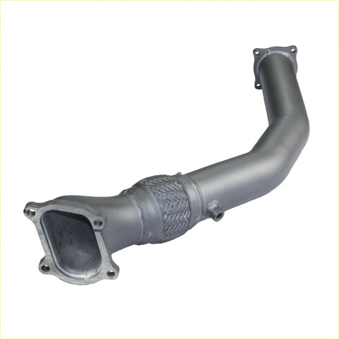 Gray metallic redback extreme duty dump pipe with braided metal section and flanged ends for Toyota Landcruiser 105 series